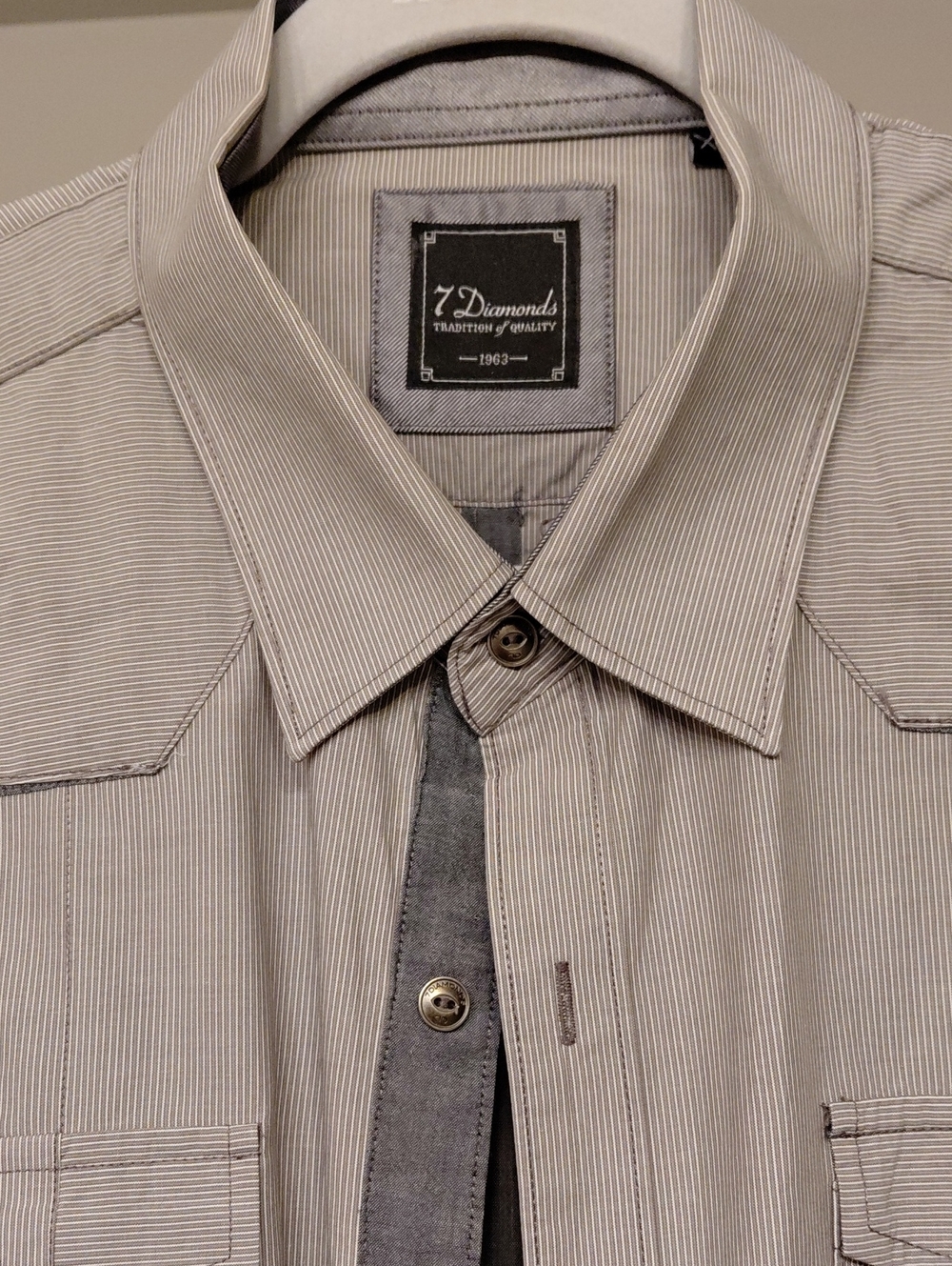 7 Diamonds Men's Light Beige Pinstripe Button-Down Shirt